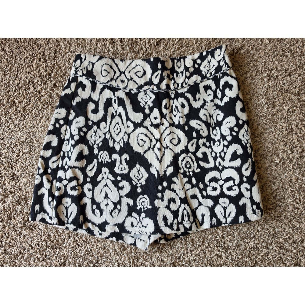 Zara Black White Ikat Damask Jacquard High Waisted Cotton Shorts Small NWT - Picture 11 of 11